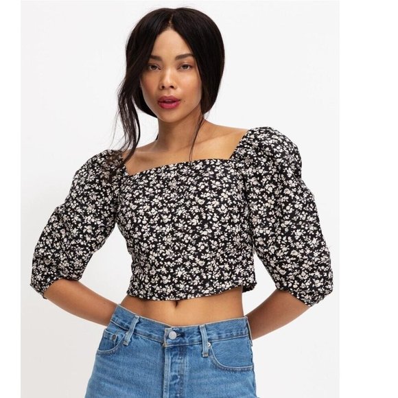 Levi's Tops - Levi's Floral Puff Sleeve Cropped Blouse NWT LG